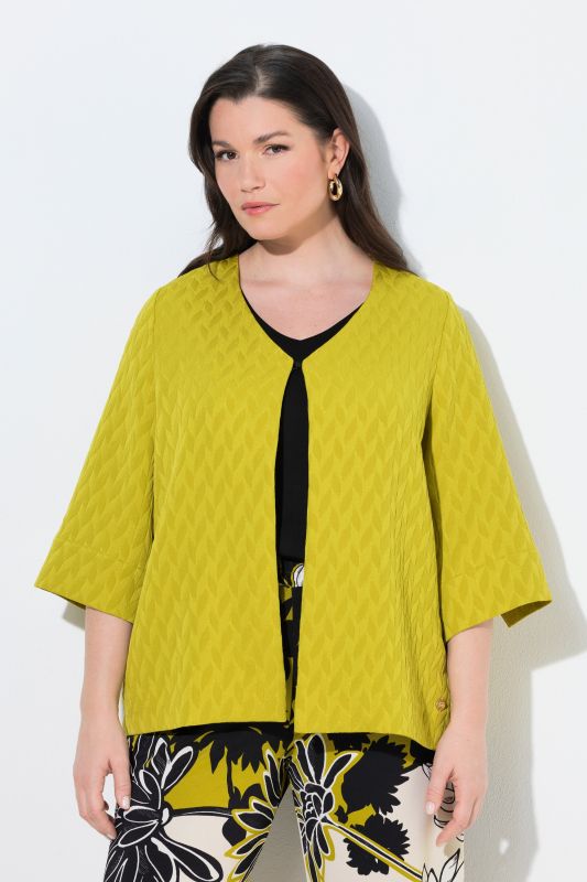 Veste encolure en V et manches&nbsp;3/4, petite agrafe en guise de fermeture