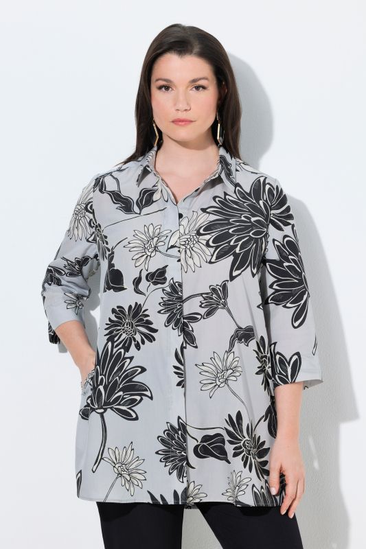 Chemisier long en Lyocell, motif à fleurs, col chemise et manches&nbsp;3/4, coupe évasée