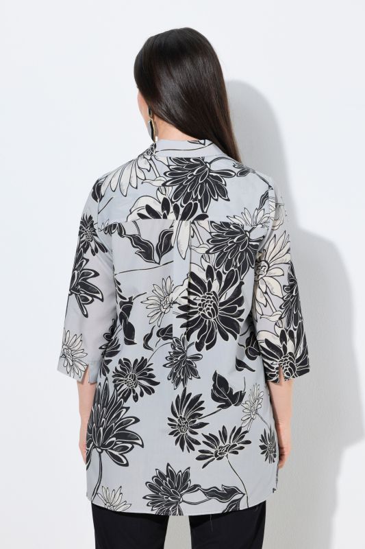 Chemisier long en Lyocell, motif à fleurs, col chemise et manches&nbsp;3/4, coupe évasée