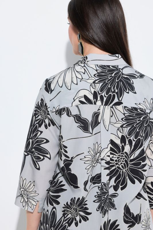 Chemisier long en Lyocell, motif à fleurs, col chemise et manches&nbsp;3/4, coupe évasée