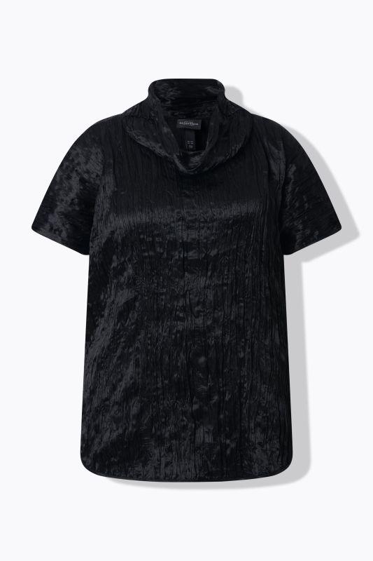 Blouse en acétate effet froissé, coupe oversize, manches courtes et col montant