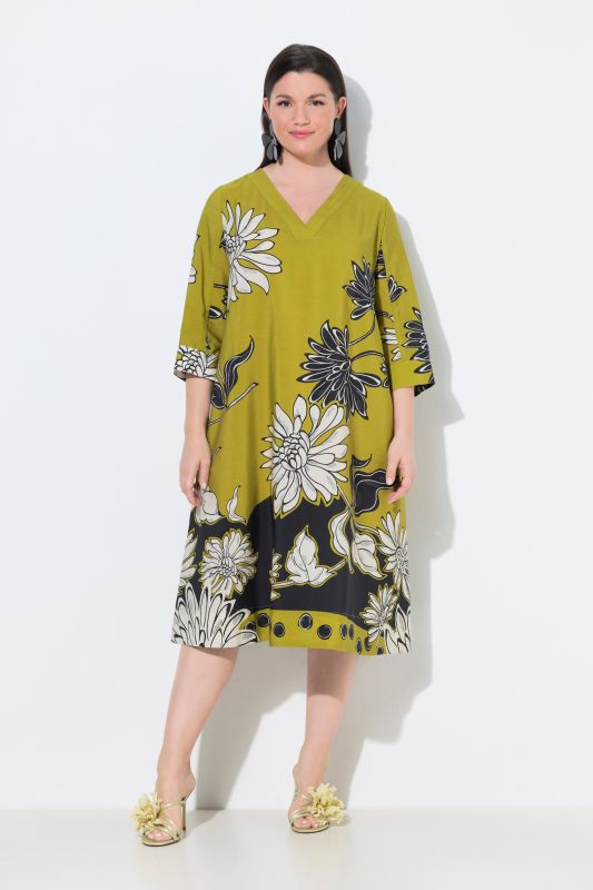 Robe midi en Lyocell, motif floral, décolleté en V et manches&nbsp;3/4