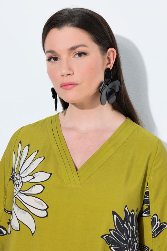 Robe midi en Lyocell, motif floral, décolleté en V et manches&nbsp;3/4