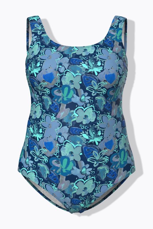 Maillot de bain à fleurs, sans bonnets souples, décolleté rond