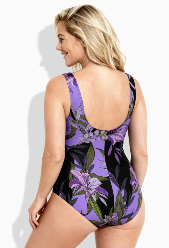 Maillot de bain motif lys, sans bonnets souples, décolleté rond