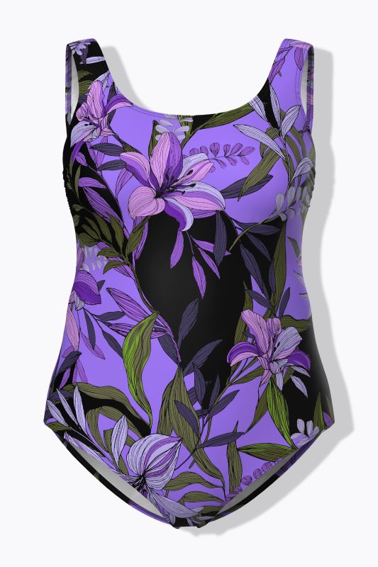 Maillot de bain motif lys, sans bonnets souples, décolleté rond