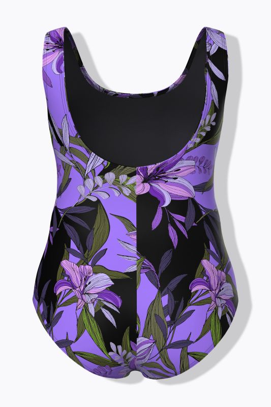 Maillot de bain motif lys, sans bonnets souples, décolleté rond