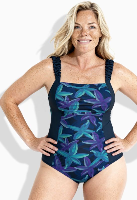 Maillot de bain, bonnets souples, motif floral et bretelles «&nbsp;scrunchie&nbsp;», matière recyclée