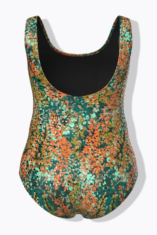 Maillot de bain à fleurs, sans bonnets souples, décolleté rond