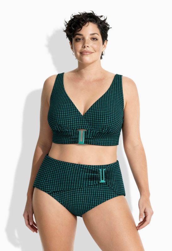 Bikini à carreaux, bonnets souples, boucle fantaisie et doublure Powermesh