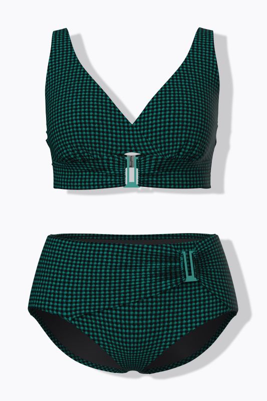 Bikini à carreaux, bonnets souples, boucle fantaisie et doublure Powermesh