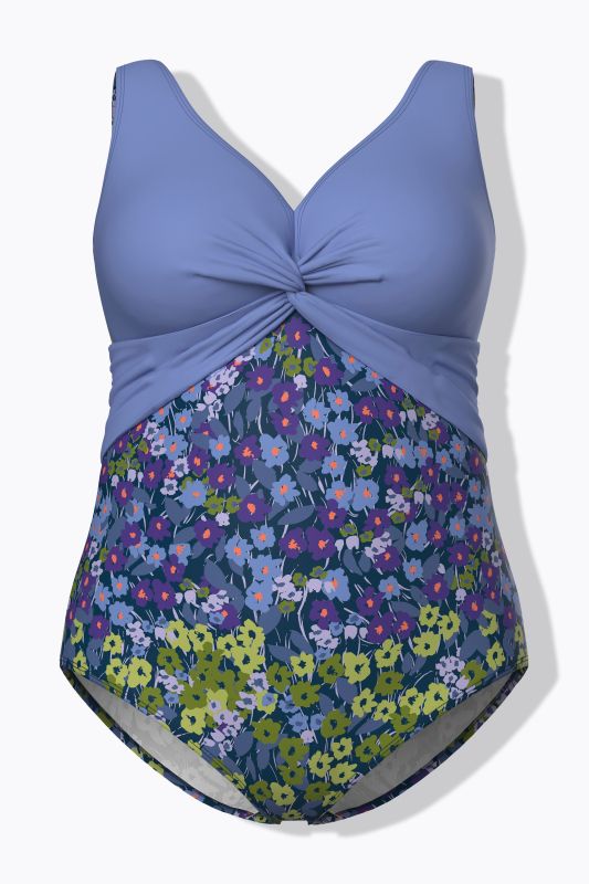 Maillot de bain avec bonnets souples, motif fleurs et nœud fantaisie, matière recyclée