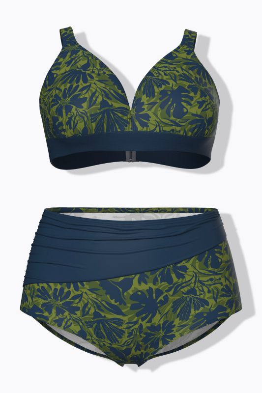 Bikini à fleurs, sans bonnets souples, bretelles ajustables et matière recyclée