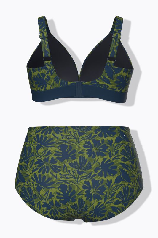 Bikini à fleurs, sans bonnets souples, bretelles ajustables et matière recyclée