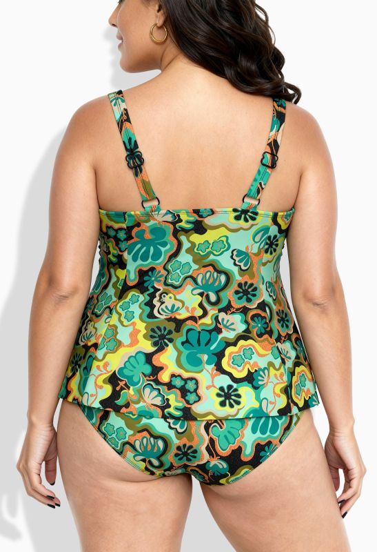Tankini motif bohème, avec bonnets souples, bretelles ajustables et matière recyclée