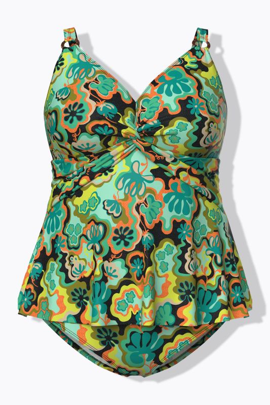 Tankini motif bohème, avec bonnets souples, bretelles ajustables et matière recyclée