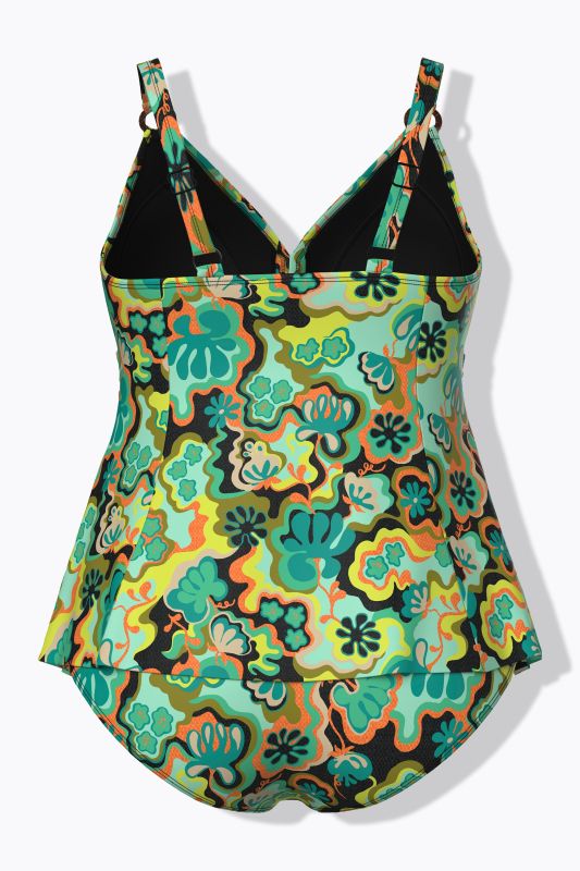 Tankini motif bohème, avec bonnets souples, bretelles ajustables et matière recyclée
