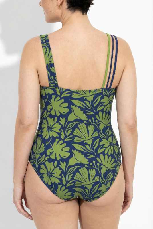 Maillot de bain à fleurs, avec bonnets souples et décolleté rond, matière recyclée