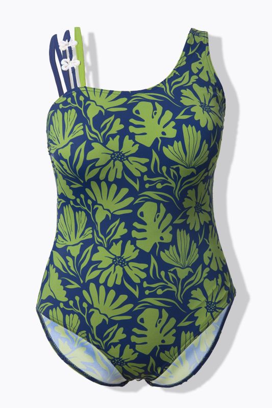 Maillot de bain à fleurs, avec bonnets souples et décolleté rond, matière recyclée