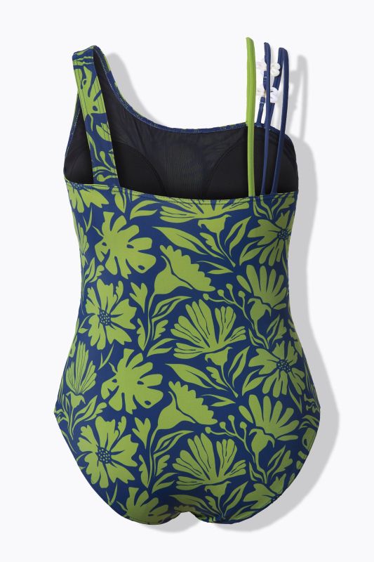 Maillot de bain à fleurs, avec bonnets souples et décolleté rond, matière recyclée