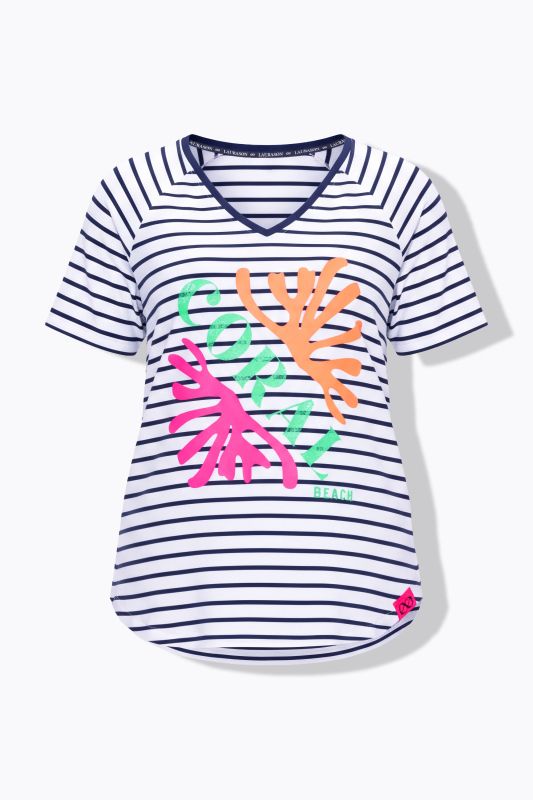 T-shirt à rayures, décolleté en V et manches courtes