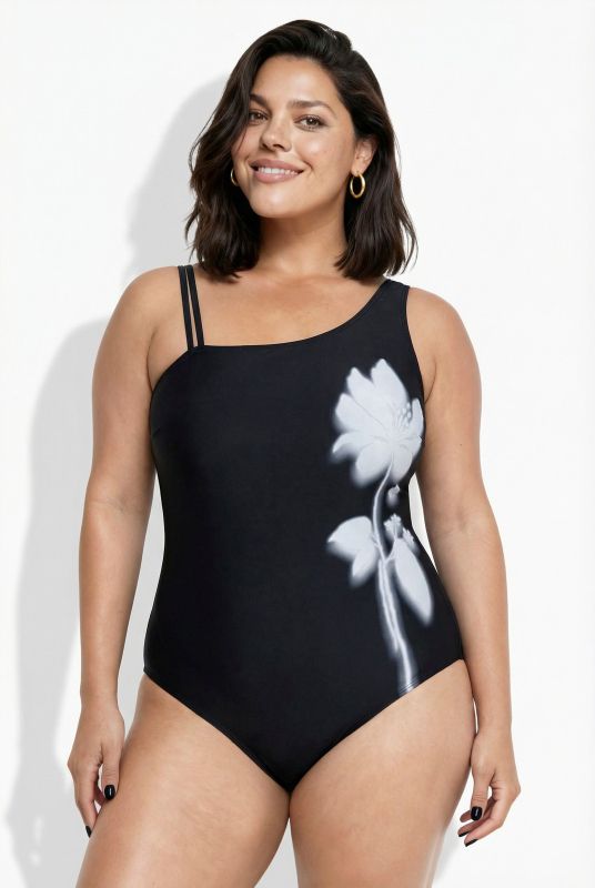 Maillot de bain à fleurs, avec bonnets souples et décolleté rond, matière recyclée