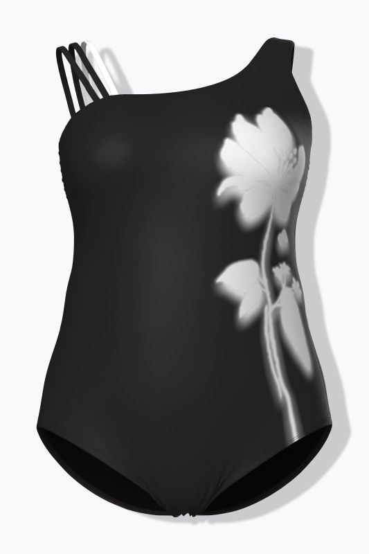 Maillot de bain à fleurs, avec bonnets souples et décolleté rond, matière recyclée