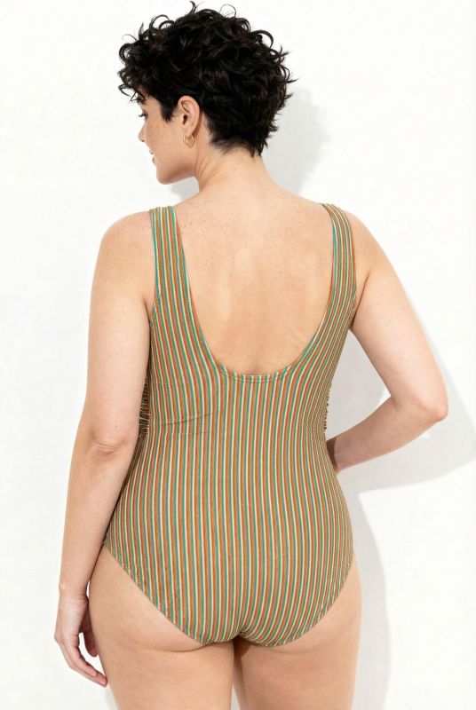 Maillot de bain à bonnets souples, anneau fantaisie et tissu rayé texturé