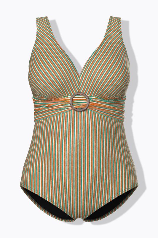 Maillot de bain à bonnets souples, anneau fantaisie et tissu rayé texturé