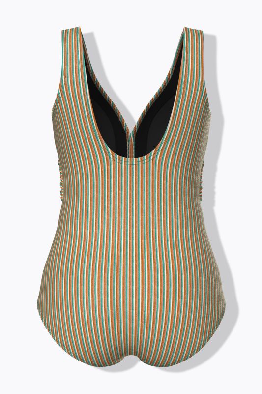 Maillot de bain à bonnets souples, anneau fantaisie et tissu rayé texturé