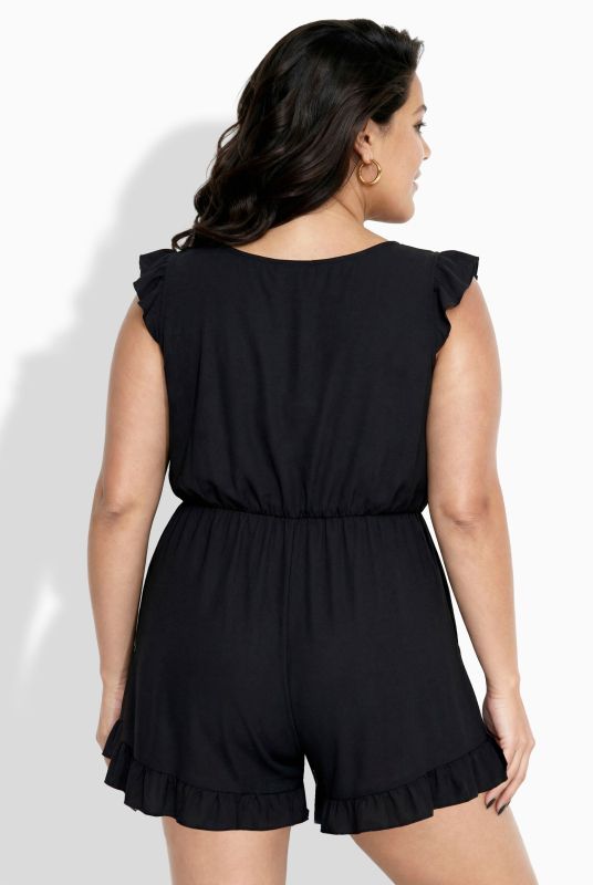 Robe de bain avec short, bonnets souples et volants sur les manches, bretelles ajustables