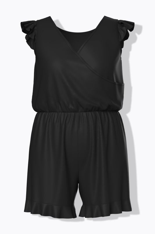 Robe de bain avec short, bonnets souples et volants sur les manches, bretelles ajustables