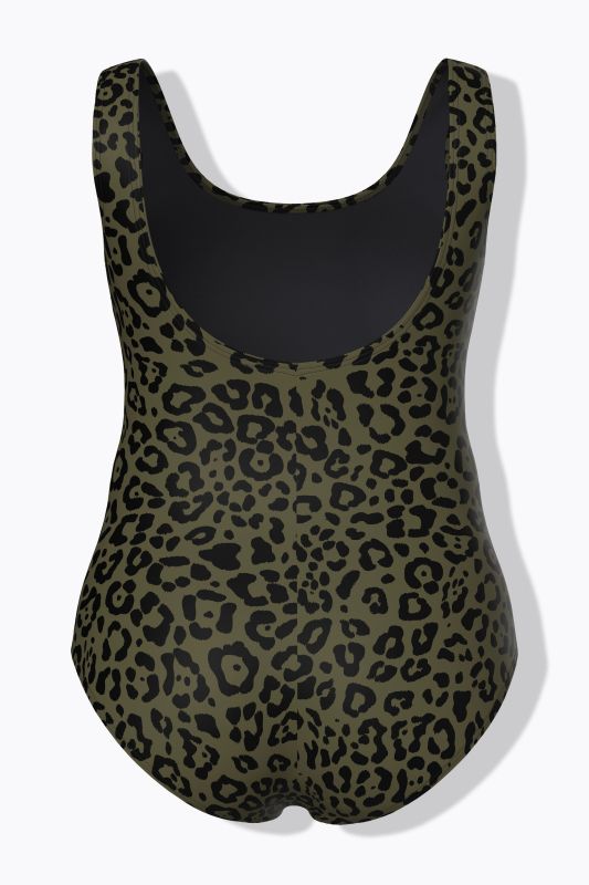 Maillot de bain sans bonnets souples, décolleté rond et motif léopard