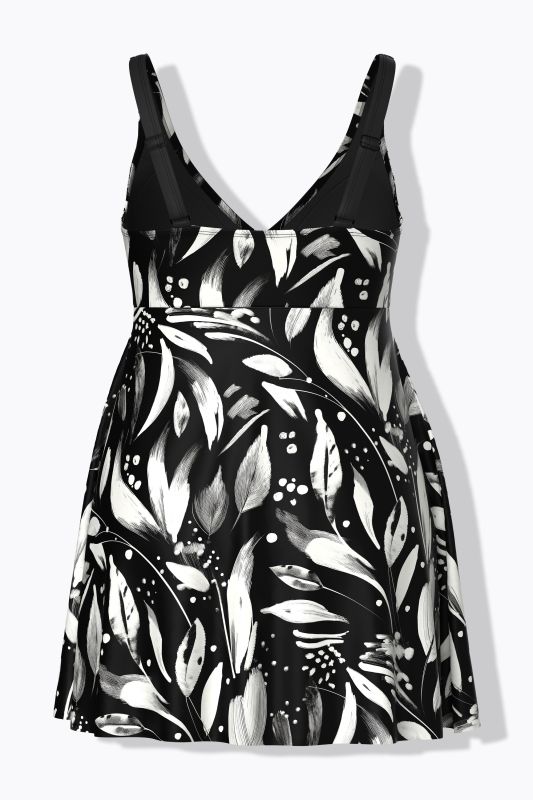 Robe de bain motif feuilles, bonnets souples et bretelles ajustables