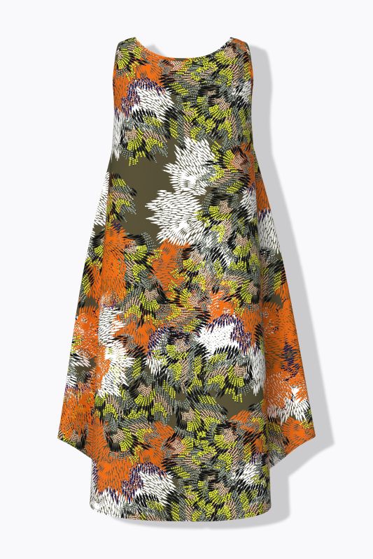 Robe midi sans manches, motif masque, décolleté rond et coupe évasée