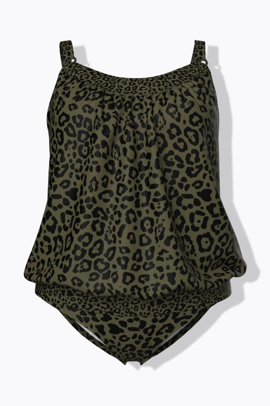 Tankini avec bonnets souples, motif léopard, base élastique et bretelles ajustables