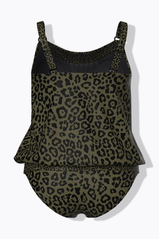 Tankini avec bonnets souples, motif léopard, base élastique et bretelles ajustables