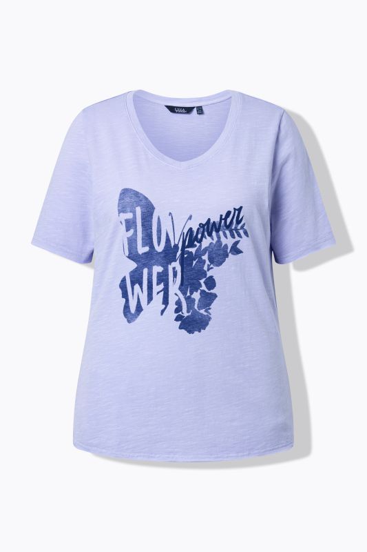 T-shirt motif papillon, décolleté en V et manches courtes, coupe Classic Fit