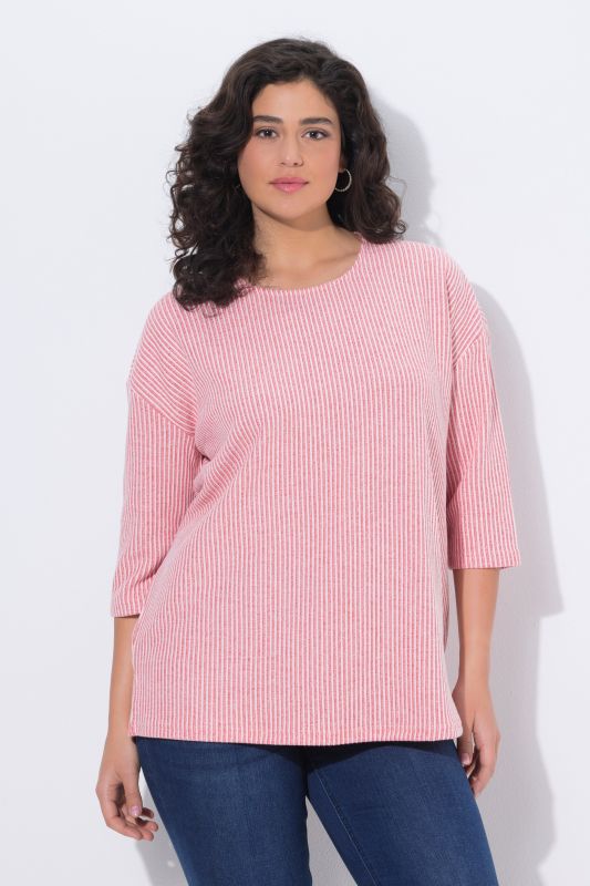 Pull col rond et manches&nbsp;3/4, tissu texturé à rayures