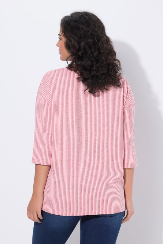 Pull col rond et manches&nbsp;3/4, tissu texturé à rayures