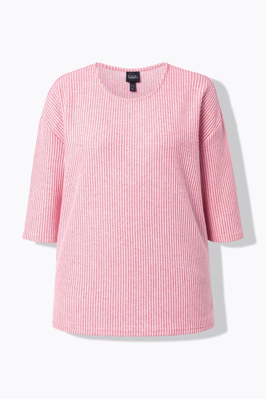 Pull col rond et manches&nbsp;3/4, tissu texturé à rayures