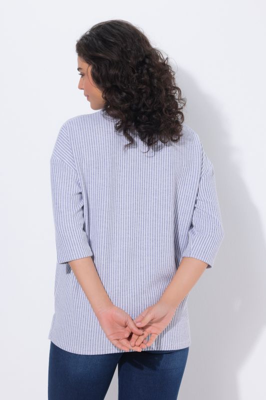 Pull col rond et manches&nbsp;3/4, tissu texturé à rayures