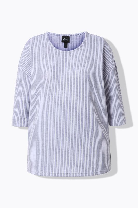 Pull col rond et manches&nbsp;3/4, tissu texturé à rayures