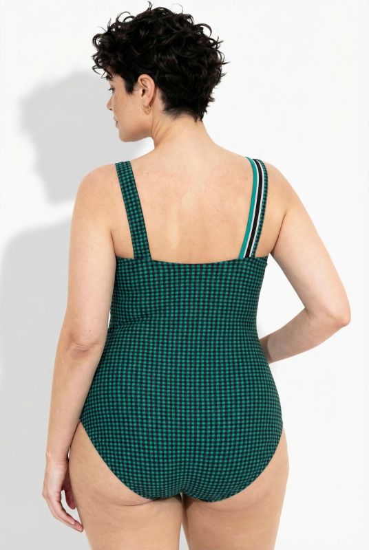 Maillot de bain avec bonnets souples, tissu texturé à carreaux, matière recyclée
