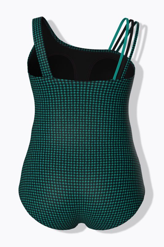 Maillot de bain avec bonnets souples, tissu texturé à carreaux, matière recyclée