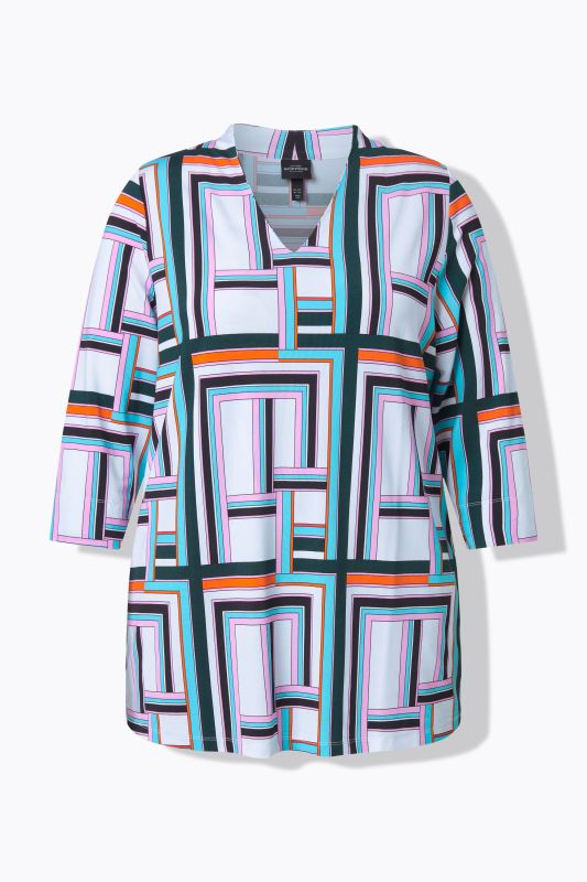 Blouse col calice, manches&nbsp;3/4, tombé fluide et motif graphique