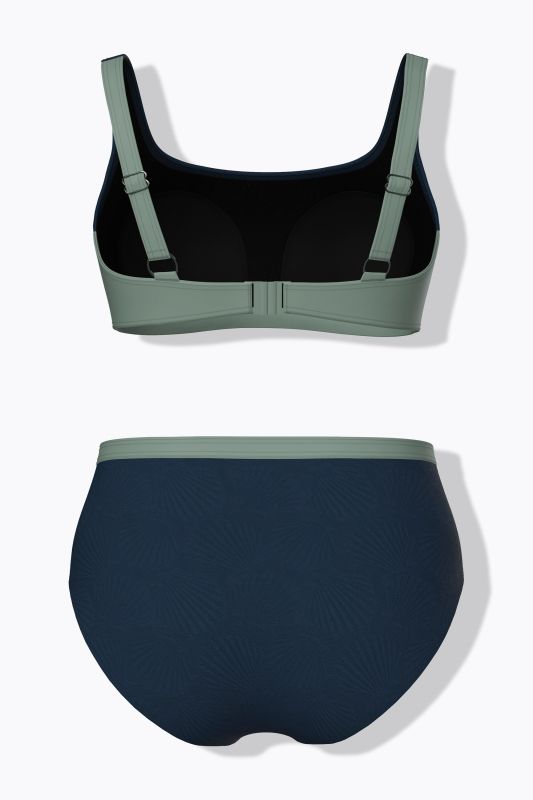 Bikini avec bonnets souples, matière texturée motif coquillages, bretelles ajustables