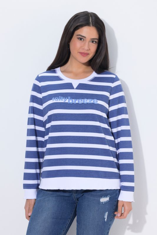 Sweat-shirt à rayures, message, col rond et manches longues