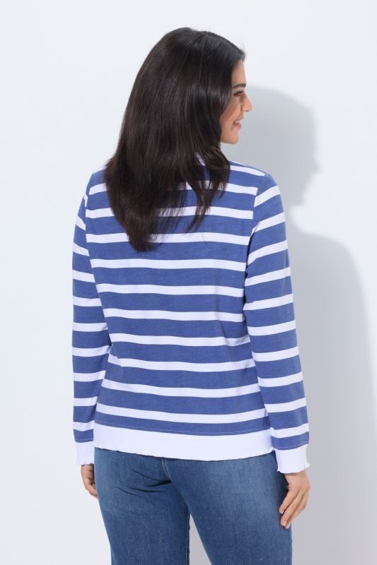 Sweat-shirt à rayures, message, col rond et manches longues