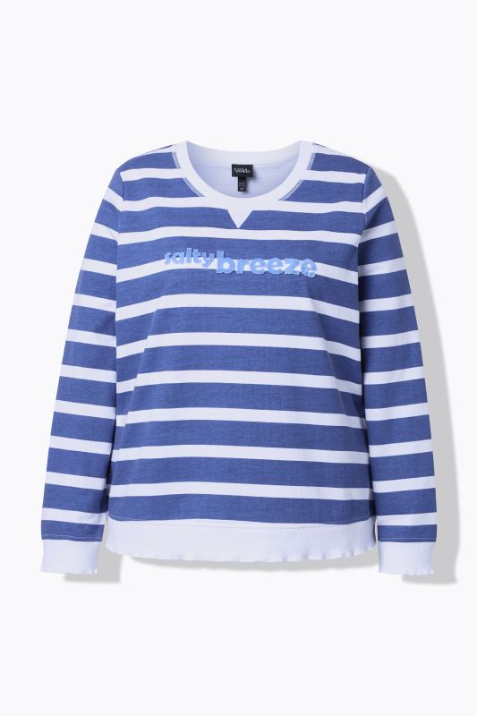 Sweat-shirt à rayures, message, col rond et manches longues